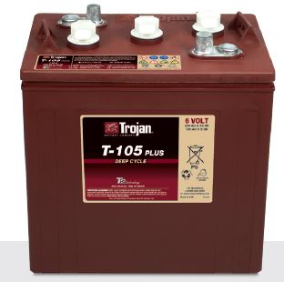 TROJAN T-105 6V 20-Hr Rate 225 amp hour Flooded Lead Acid Battery Golf Cart Battery 